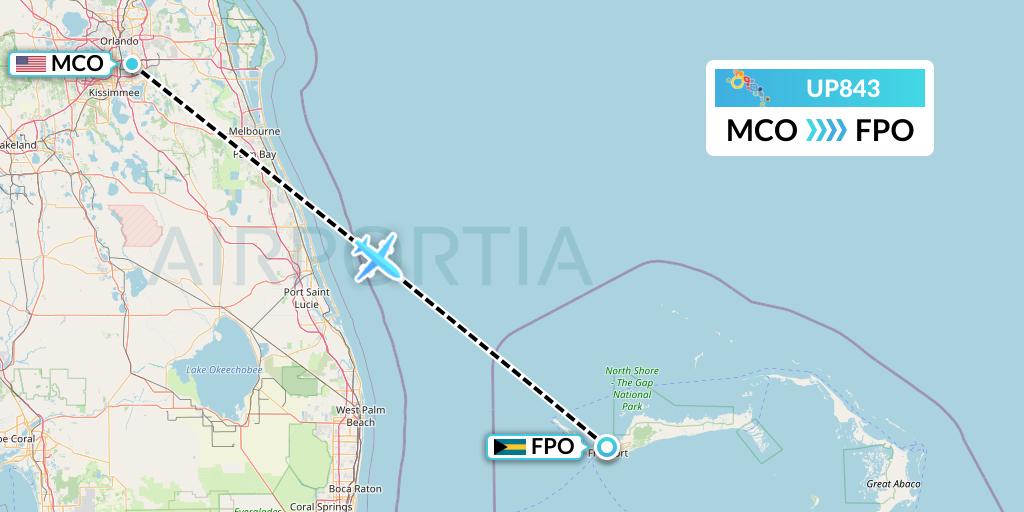 UP843 Bahamasair Flight Map: Orlando to Freeport