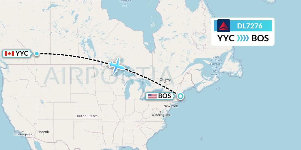 DL7276 Delta Air Lines Flight Map: Calgary to Boston