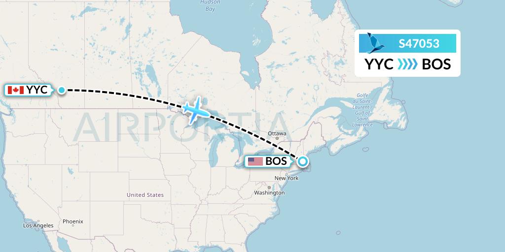 S47053 Azores Airlines Flight Map: Calgary to Boston