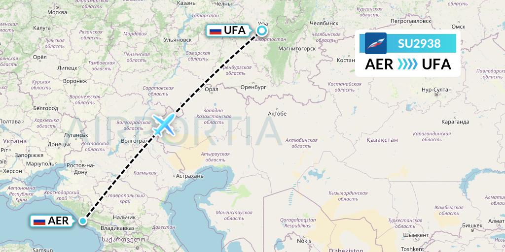 SU2938 Aeroflot Flight Map: Sochi to Ufa
