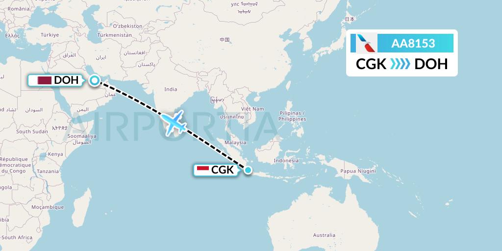 AA8153 American Airlines Flight Map: Jakarta to Doha