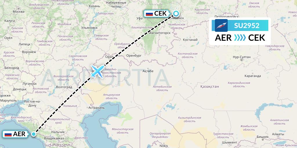 SU2952 Aeroflot Flight Map: Sochi to Chelyabinsk