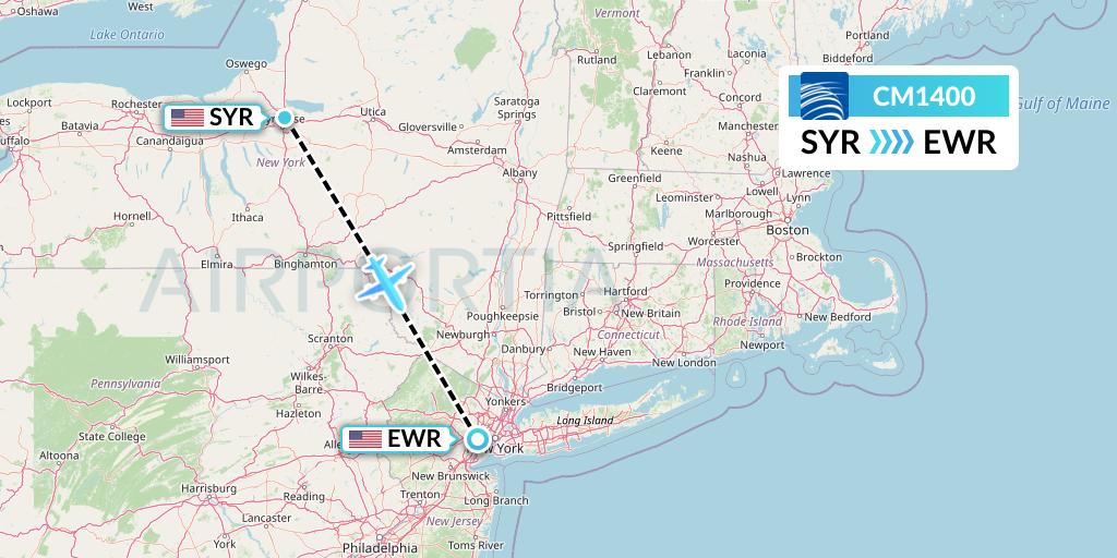 CM1400 Copa Airlines Flight Map: Syracuse to New York
