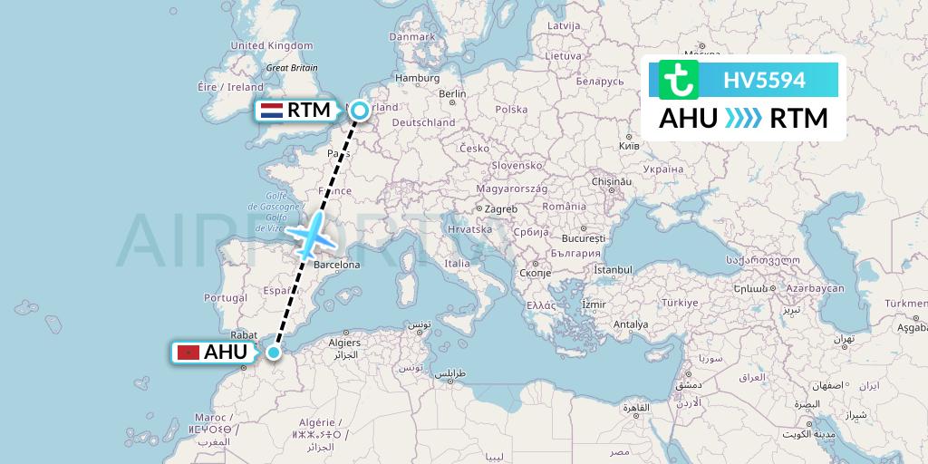 HV5594 Transavia Flight Map: Al Hoceima to Rotterdam