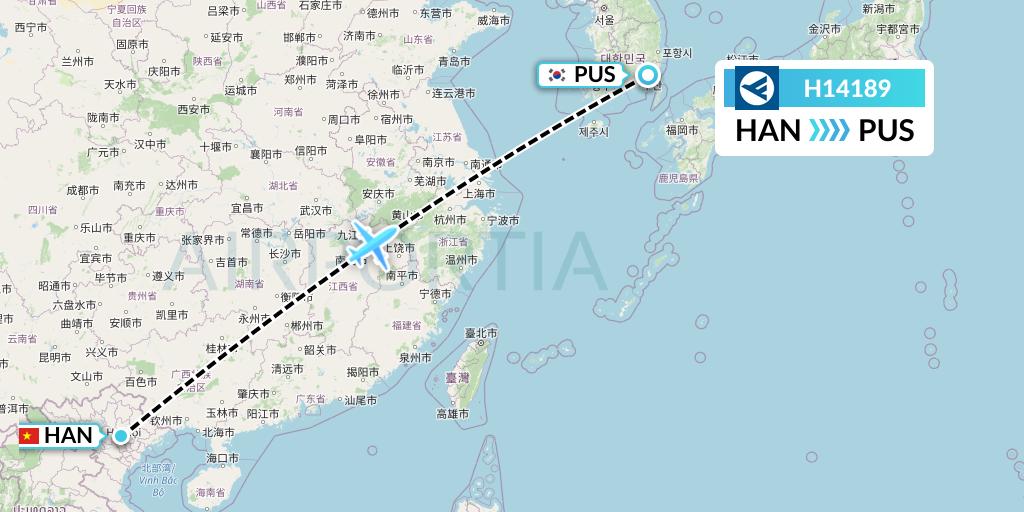 H14189 Hahn Air Systems Flight Map: Hanoi to Busan