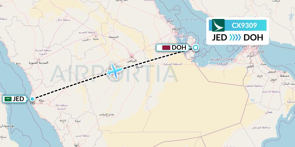 CX9309 Cathay Pacific Flight Map: Jeddah to Doha