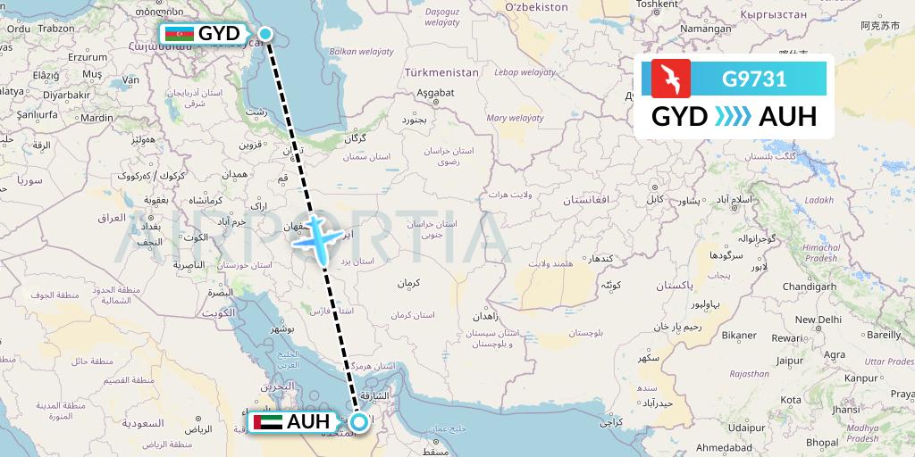G9731 Air Arabia Flight Map: Baku to Abu Dhabi
