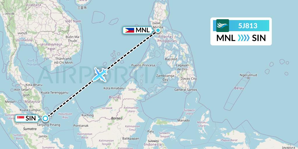 5J813 CEBU Pacific Air Flight Map: Manila to Singapore