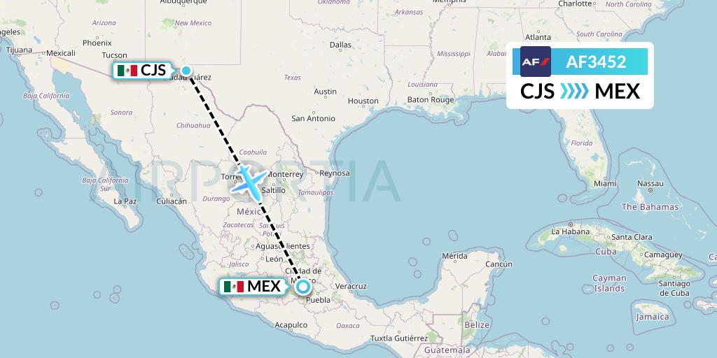 AF3452 Air France Flight Map: Ciudad Juarez to Mexico City