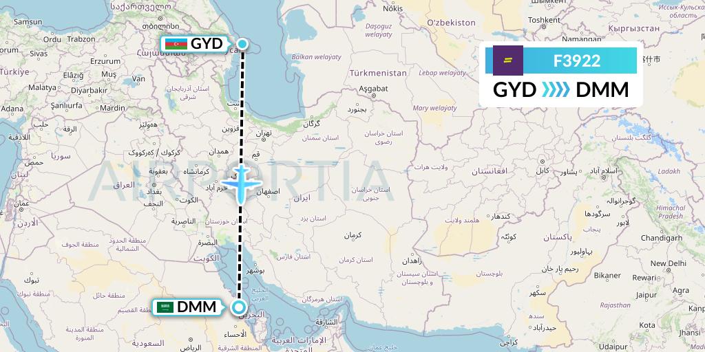 F3922 flydeal Flight Map: Baku to Dammam