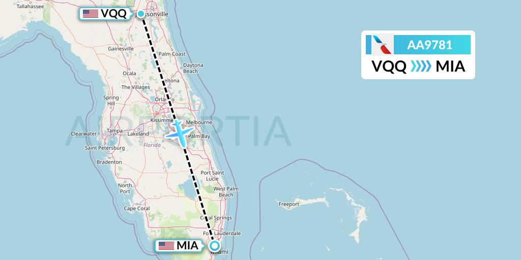 AA9781 American Airlines Flight Map: Jacksonville to Miami