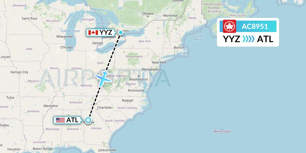 AC8951 Air Canada Flight Map: Toronto to Atlanta