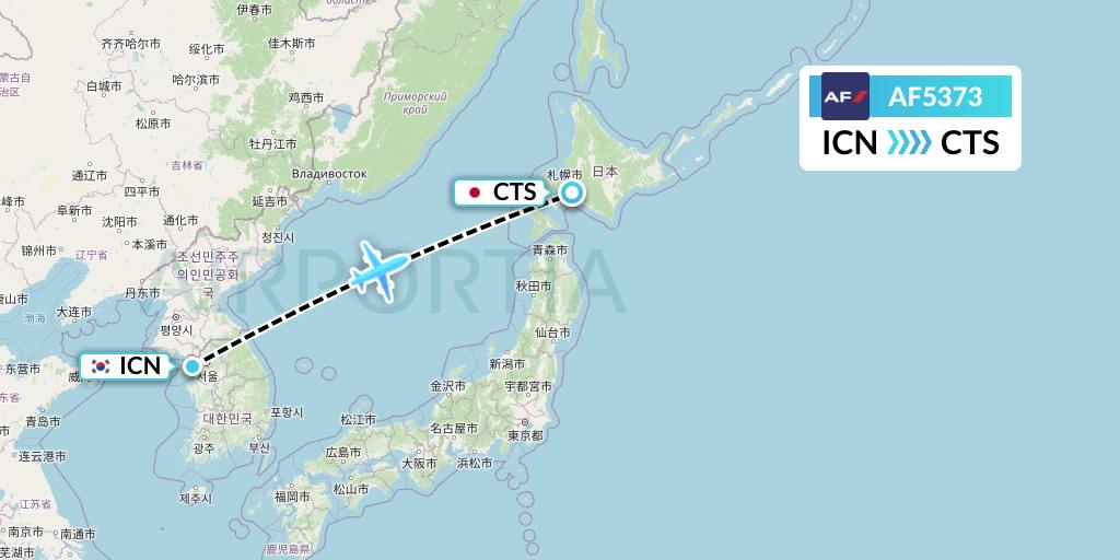 AF5373 Air France Flight Map: Seoul to Sapporo