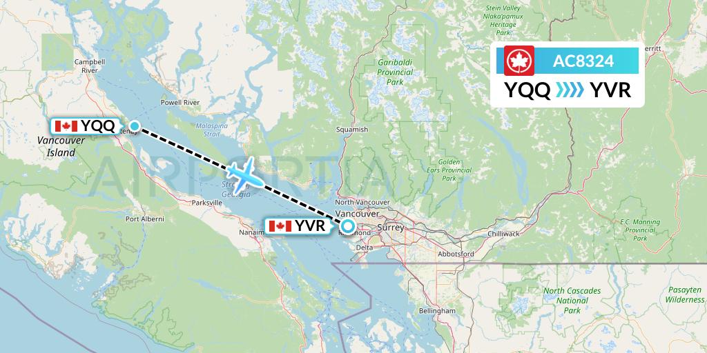 AC8324 Air Canada Flight Map: Comox to Vancouver