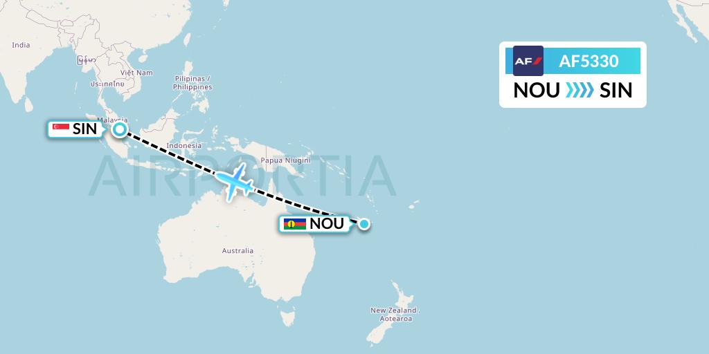 AF5330 Air France Flight Map: Noumea to Singapore