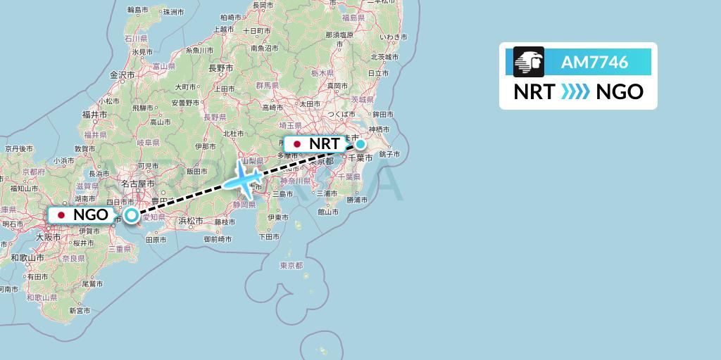 AM7746 Aeromexico Flight Map: Tokyo to Nagoya