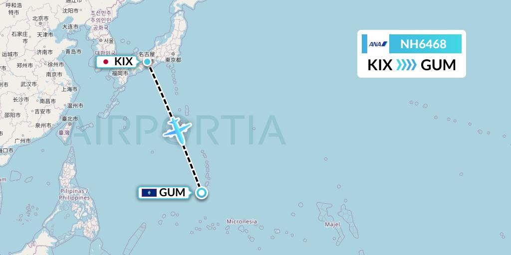 NH6468 All Nippon Airways Flight Map: Osaka to Guam
