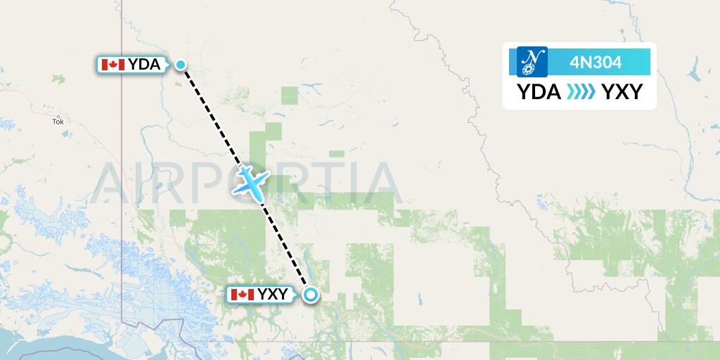 4N304 Air North Flight Map: Dawson City to Whitehorse