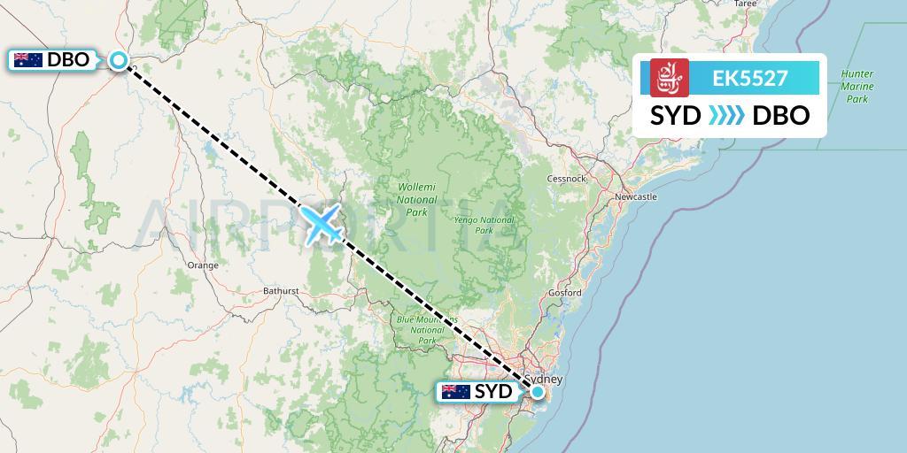 EK5527 Emirates Flight Map: Sydney to Dubbo
