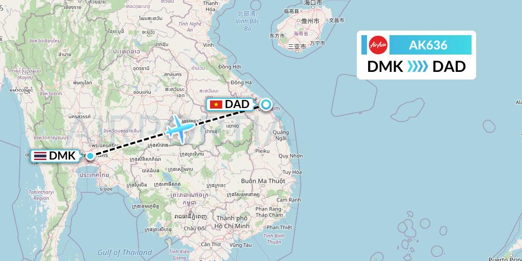 AK636 AirAsia Flight Map: Bangkok to Da Nang