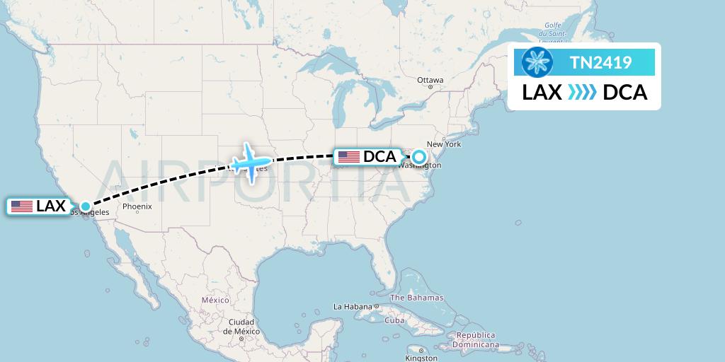 TN2419 Air Tahiti Nui Flight Map: Los Angeles to Washington