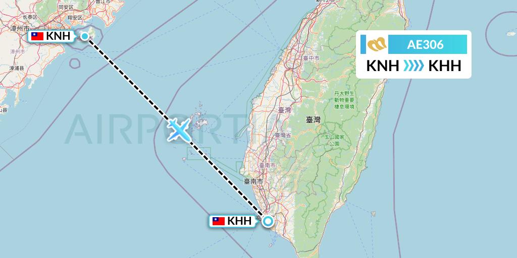 AE306 Mandarin Airlines Flight Map: Kinmen to Kaohsiung