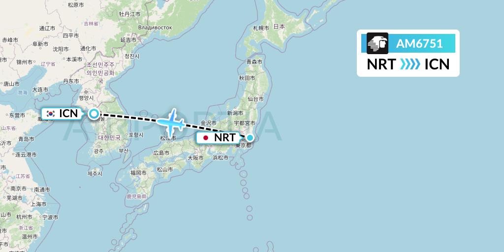 AM6751 Aeromexico Flight Map: Tokyo to Seoul
