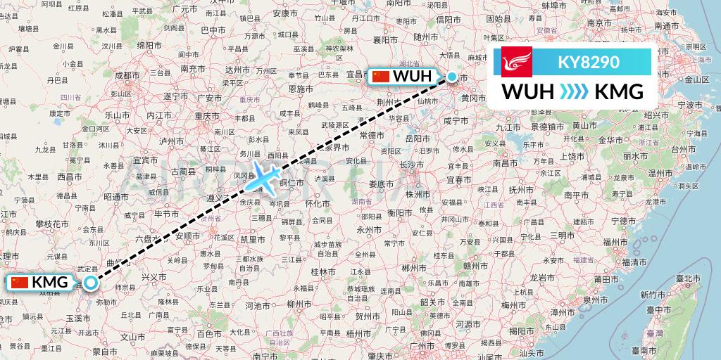 KY8290 Kunming Airlines Flight Map: Wuhan to Kunming