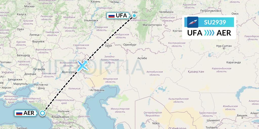 SU2939 Aeroflot Flight Map: Ufa to Sochi