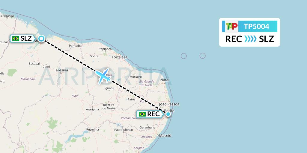 TP5004 TAP Portugal Flight Map: Recife to Sao Luis