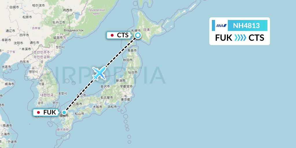 NH4813 All Nippon Airways Flight Map: Fukuoka to Sapporo