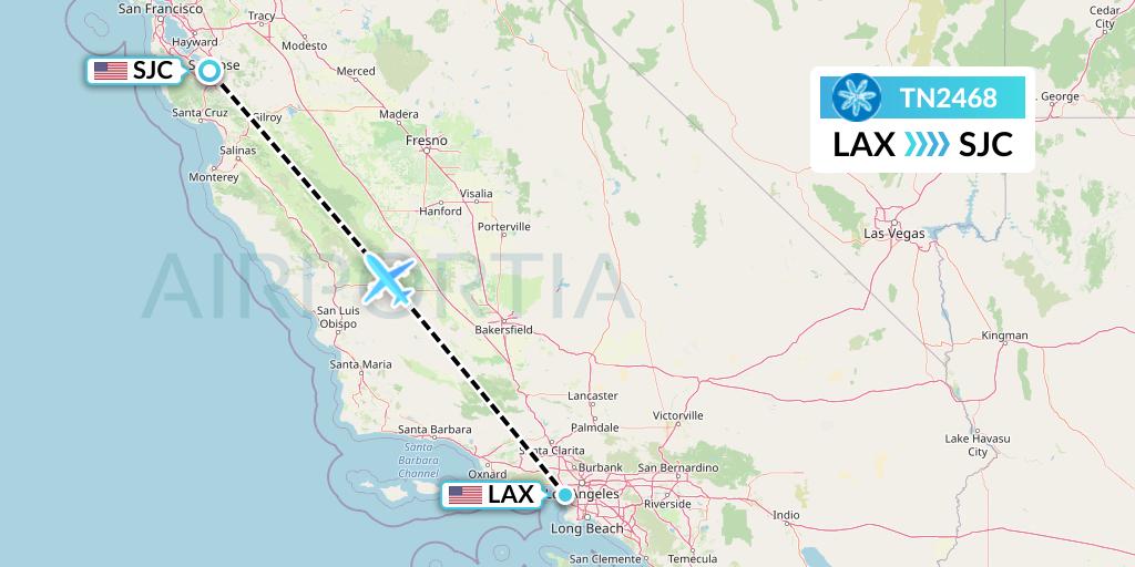 TN2468 Air Tahiti Nui Flight Map: Los Angeles to San Jose