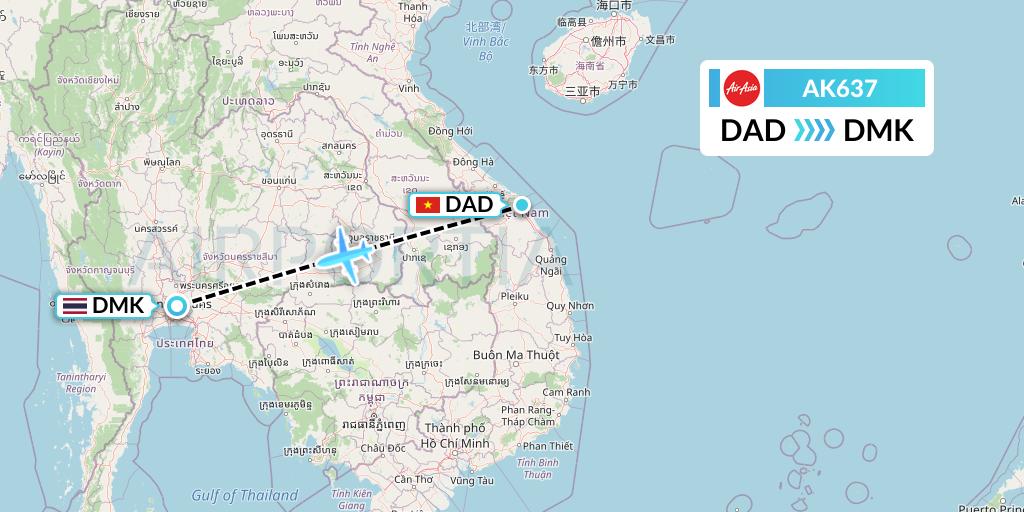 AK637 AirAsia Flight Map: Da Nang to Bangkok