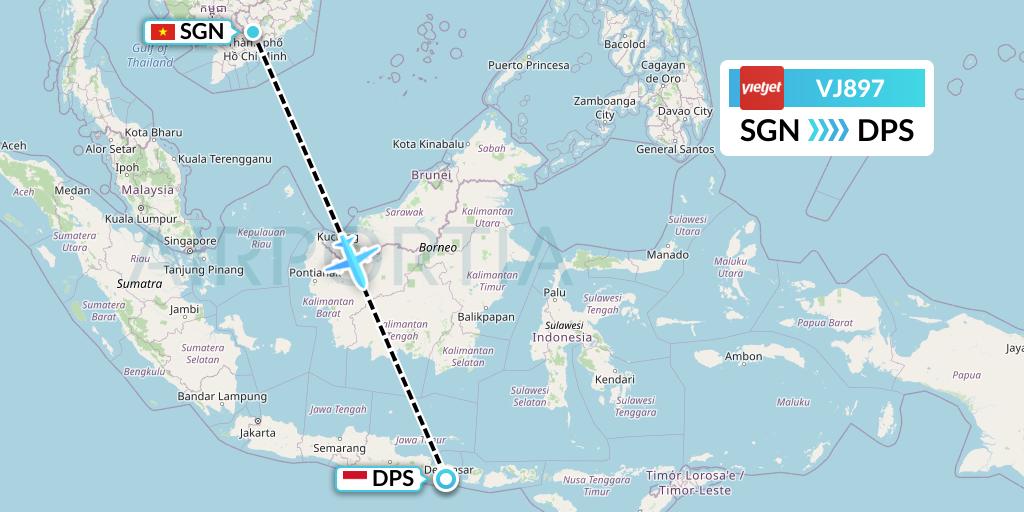 VJ897 VietJet Air Flight Map: Ho Chi Minh City to Denpasar