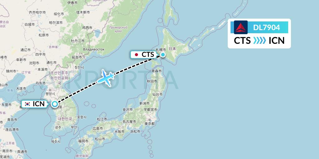 DL7904 Delta Air Lines Flight Map: Sapporo to Seoul