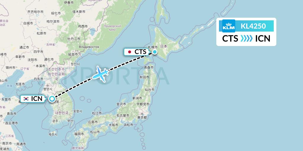 KL4250 KLM Flight Map: Sapporo to Seoul