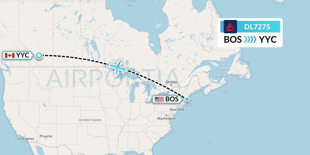 DL7275 Delta Air Lines Flight Map: Boston to Calgary