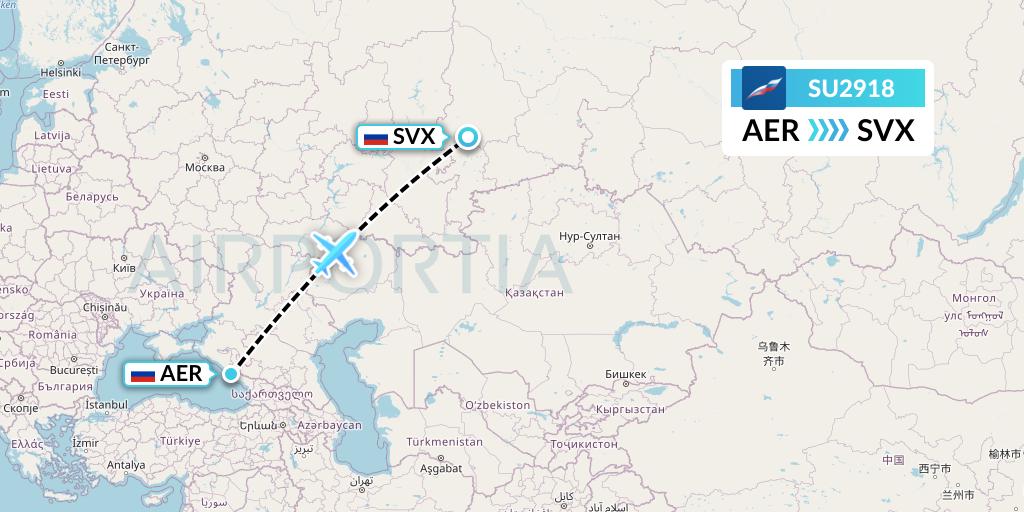 SU2918 Aeroflot Flight Map: Sochi to Yekaterinburg