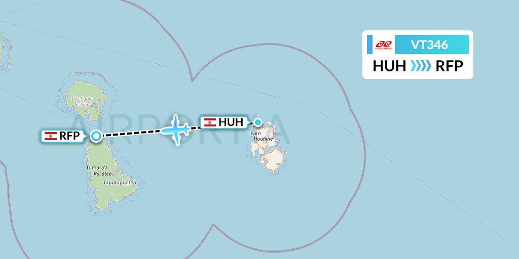 VT346 Air Tahiti Flight Map: Huahine to Raiatea