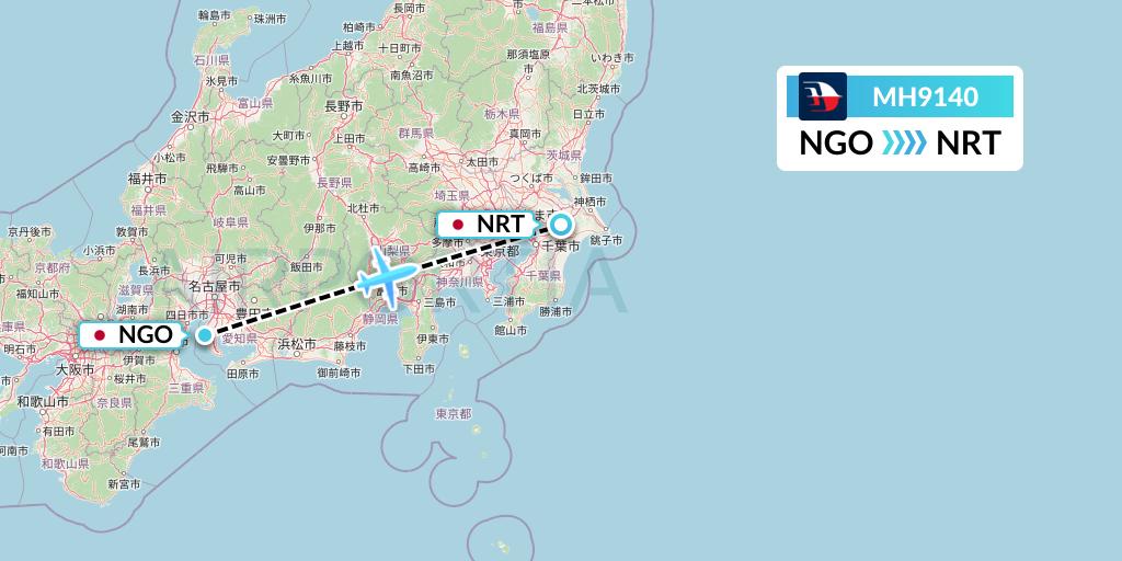 MH9140 Malaysia Airlines Flight Map: Nagoya to Tokyo
