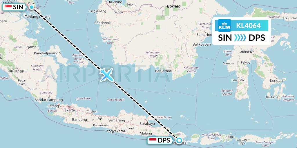 KL4064 KLM Flight Map: Singapore to Denpasar