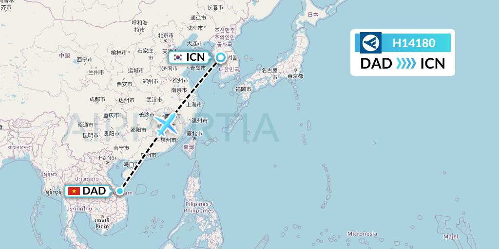 H14180 Hahn Air Systems Flight Map: Da Nang to Seoul