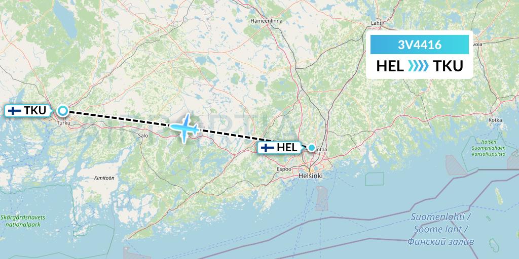 3V4416 ASL Airlines Belgium Flight Map: Helsinki to Turku