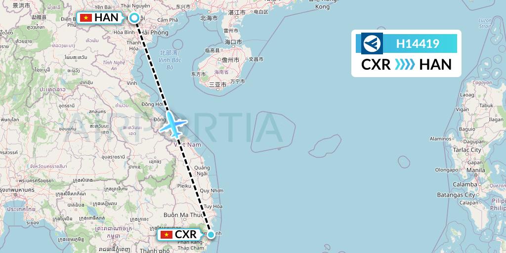 H14419 Hahn Air Systems Flight Map: Nha Trang to Hanoi