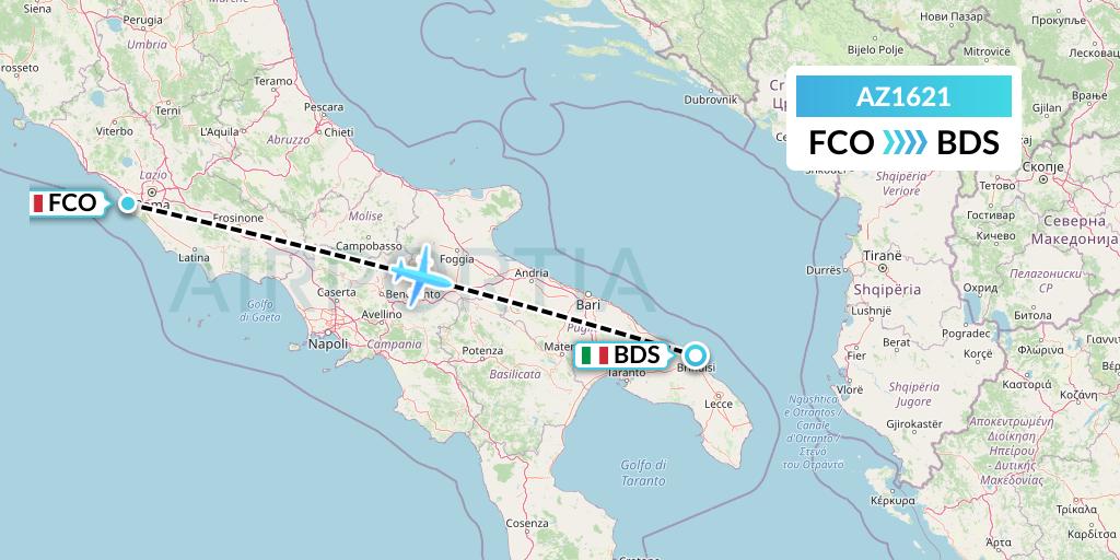 AZ1621 ITA Airways Flight Map: Rome to Brindisi