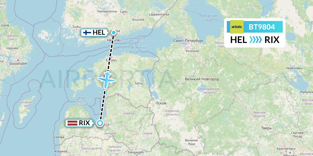 BT9804 Air Baltic Flight Map: Helsinki to Riga