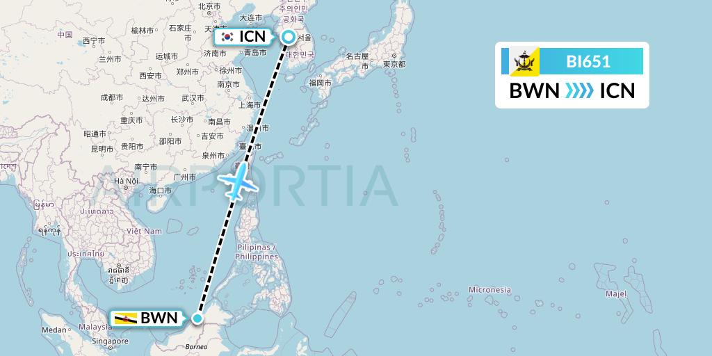 BI651 Royal Brunei Airlines Flight Map: Brunei to Seoul