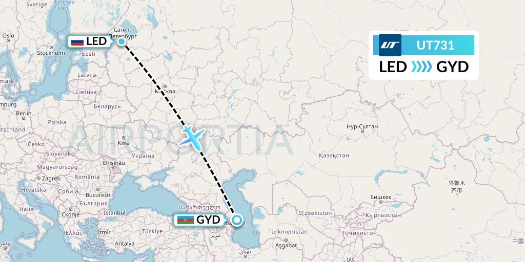 UT731 UTair Flight Map: St. Petersburg to Baku