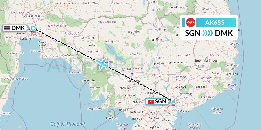 AK655 AirAsia Flight Map: Ho Chi Minh City to Bangkok