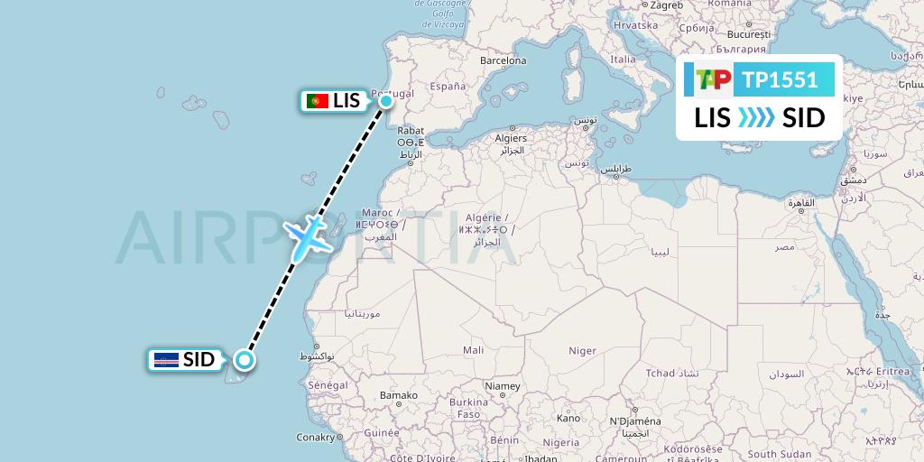 TP1551 TAP Portugal Flight Map: Lisbon to Espargos